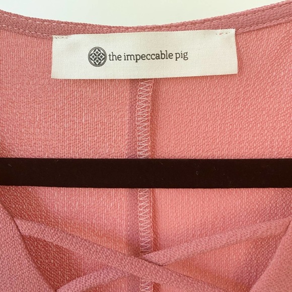 THE IMPECCABLE PIG Women's Dusty Pink Crepe Long Sleeve Caged V-Neck Blouse sz S - Picture 5 of 7